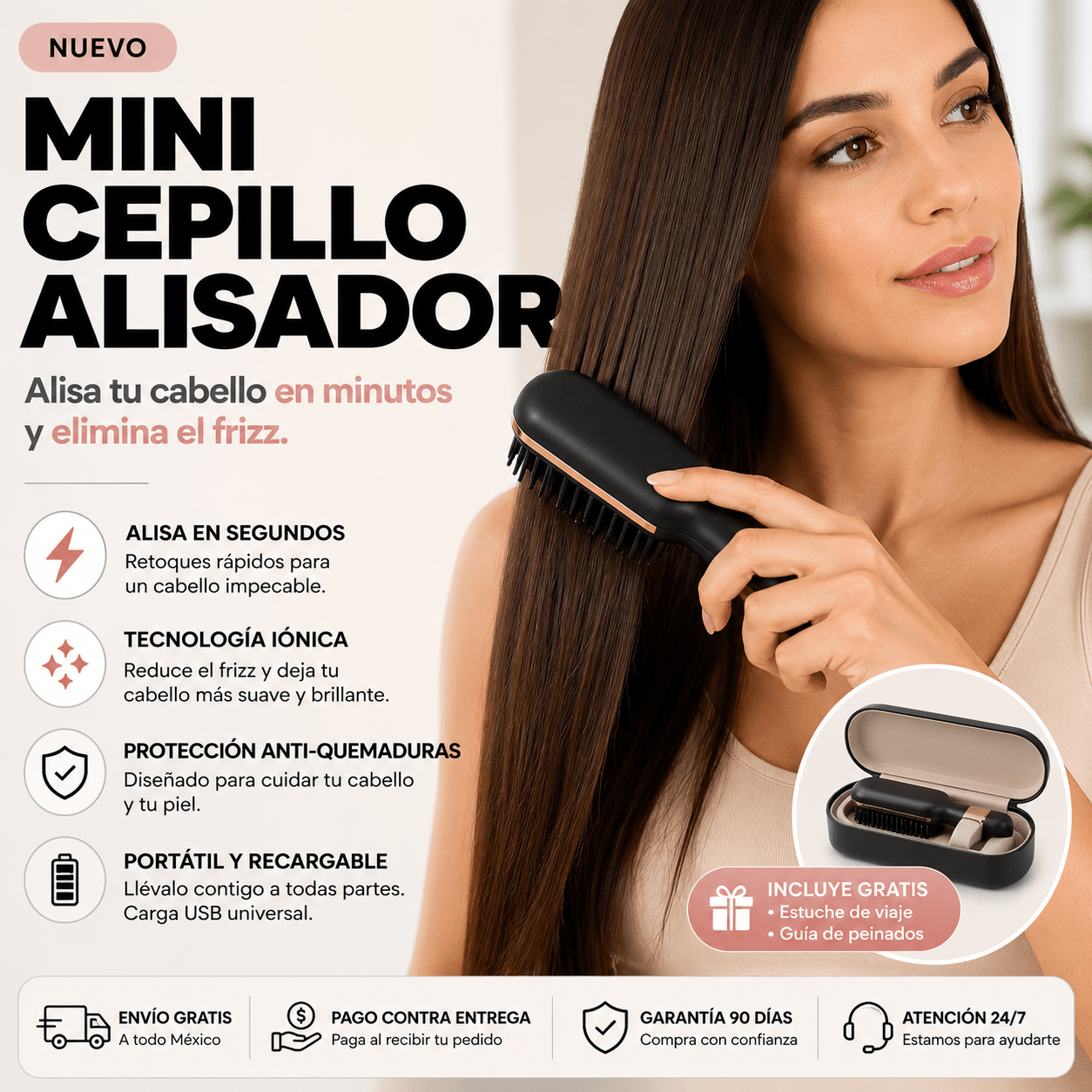 Mini Cepillo Alisador - Alisa tu cabello en minutos y elimina el frizz