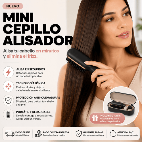 Mini Cepillo Alisador - Alisa tu cabello en minutos y elimina el frizz